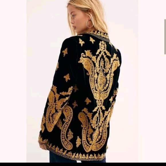 New W/Tags Free People Black Embroidered Magic Carpet Ride Blazer Small - Picture 4 of 12